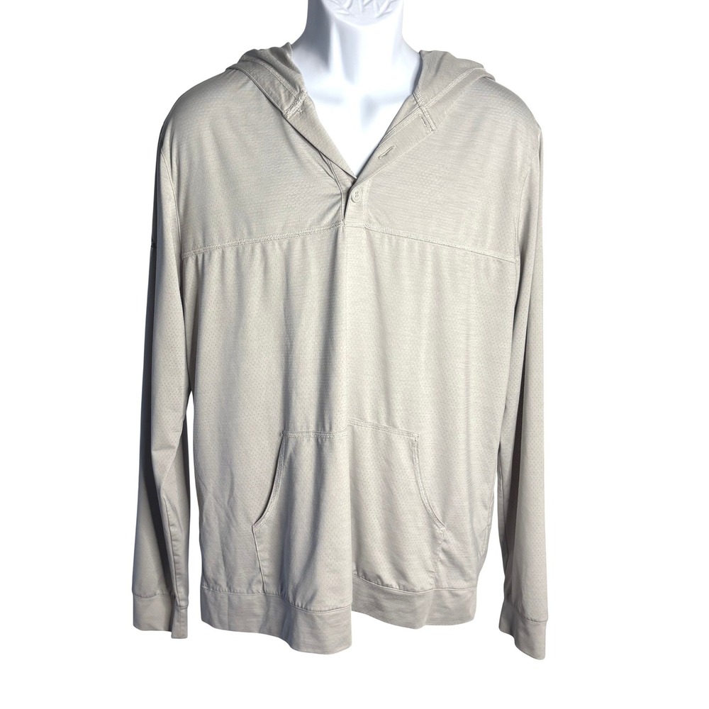 Matte Grey | Mens Performance Henley Hoodie Light Grey Perforated Golf | Large